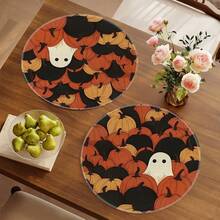 1/4/6pcs Halloween Series Dense Pumpkin Patch & Little Ghost Hand-Painted Pattern Placemats, Polyester Fiber, Suitable For Home Kitchen, Kitchen Table Decoration And Party Scene Decoration - Multicolor - View 4