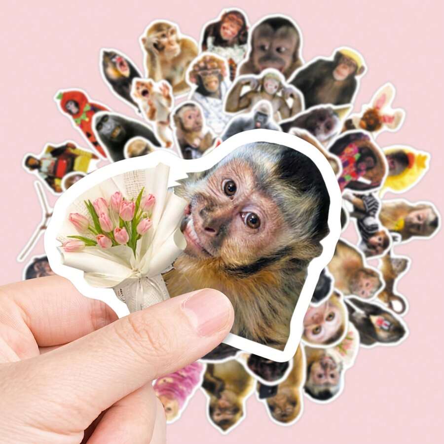 50Pcs Humorous Monkey Decorative Stickers, Funny Meme Animal Graphic Decals, Waterproof Stickers For Journal, Skateboard, DIY Projects - Multicolor - View 1