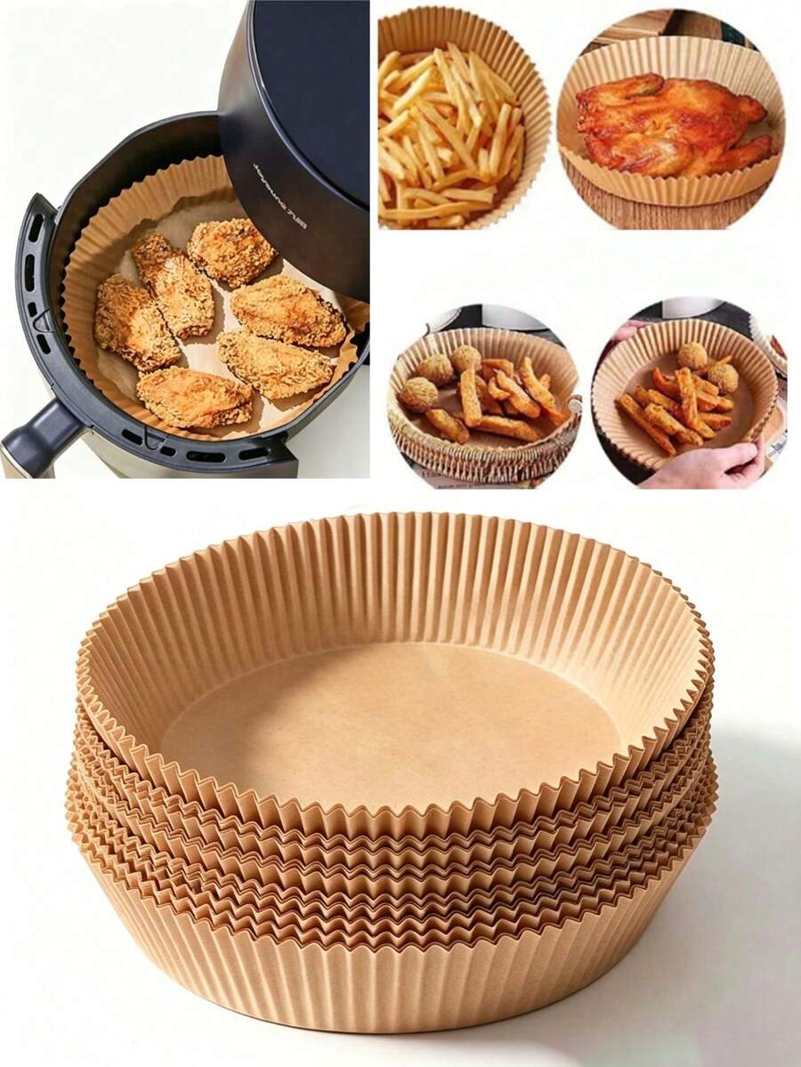 50/100pcs Multi-Purpose Baking Paper Liners, Oil-Resistant Water-Resistant Non-Stick Air Fryer Liners, Suitable For Air Fryer, Oven, Microwave And Baking, Home Kitchen Cooking Supplies