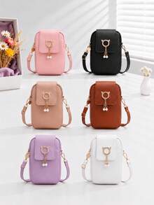 1pc Girls Cute Cat Pearl Pendant Phone Crossbody Bag, Multi-Color Vertical Small Bag, Lightweight Coin Purse Shoulder Bag - Plain Weave - View 2