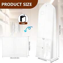 Wedding Dress Storage Bag, 70 Inch Long, 8 Inch Deep Wedding Dress Storage Bag With Pockets, 3 Pockets, Extra Wide Bottom Wedding Dress Storage Bag, Suitable For Travel And Closet Organization, Long Dress Storage Bag, 300D Polyester, Large Capacity Accessory Pockets, Foldable. - Multicolor - View 8