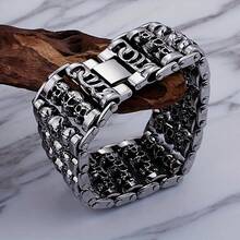 Men's Bracelet, Skull Punk Personalized Jewelry, Boys Fashion Accessory - Silver - View 4