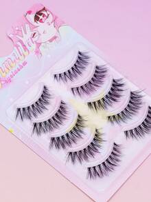 5 Pairs Winged Elongated False Eyelashes, Outer‑Corner Lifted Slanted Upturned Strip Lashes, Fluffy Voluminous Lashes, Invisible Thin Clear Band Soft Reusable Dramatic Eye Lashes, Invisible Thin Clear Band Soft Reusable Dramatic Eye Lashes - Black - View 3