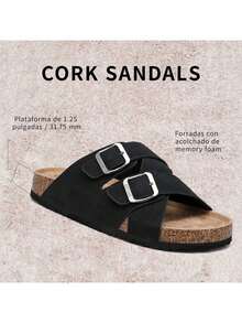 GETAC CHANCLAS MUJER, SANDALIAS HOMBRE con Plantilla de corcho Forro gamuza Suela Antiderrapante EVA PANTUNFLAS Unisex, Broche hebilla con Correas ajustables Cómodas estilo casuales playa. - Negro - Ver 2
