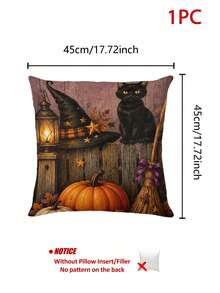 Halloween Table Runner, Throw Pillow, Placemat, Witch Hat Black Cat Vintage Purple Long Table Runner, Pumpkin Lantern Broom Star Moon Pattern, Kitchen Dining Table Halloween Party Decoration - Multicolor - View 14