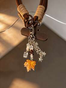 2pcs Vintage Autumn Maple Leaf Phone Wrist Strap, Braided Rope Cell Phone Lanyard, Anti‑Lost Phone Chain, Fall Aesthetic Bag Accessory. Gift For Women - Multicolor - View 3