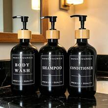 3pcs Soap Dispenser Set 500ml, Empty Press Pump Refillable Shampoo Conditioner Body Wash Dispenser Bottles For Household Hotel Bathroom Decoration - Long Neck Shiny - View 1