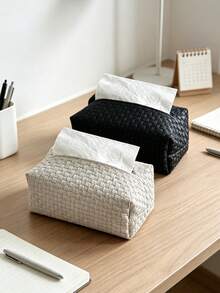 1PC Modern Minimalist Style Wicker-Patterned Tissue Box Rectangular Tissue Box Cover With Woven Embossed Texture Detail, Dustproof Tissue Holder, Napkin Storage Case, Suitable For Living Room, Bedroom, Office Desk,Car Tissue Box, Household Daily Use - Multicolor - View 5
