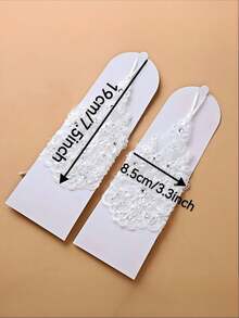 1 Pair White Short Rhinestone Lace Fingerless Gloves, Bridal Embroidered Lace Gloves With Ties, Elegant Accessory For Wedding, Banquet, Party, Performance, Birthday, Holiday Events - Multicolor - View 10