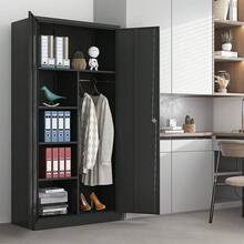 Metal Armoire Wardrobe Closet Cabinet, Clothes Storage Locker With Hanging Rod, Lockable Steel Garment Storage Organizer Furniture, Modern Industrial Decor, Black, 1 Piece - Black - View 4