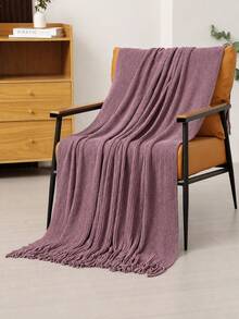 1pc Soft Knitted Blanket, Sofa Decor Knit Throw Blanket, Office Nap Blanket, Suitable For Daily Use - Finely Edited Chenille Purple - View 2