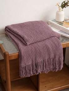 1pc Soft Knitted Blanket, Sofa Decor Knit Throw Blanket, Office Nap Blanket, Suitable For Daily Use - Finely Edited Chenille Purple - View 4