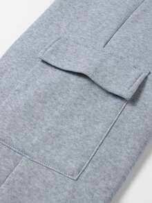 Men's Winter Multi-Pocket Cargo Pants With Fleece Lining, Elastic Drawstring Waist, Suitable For Casual Streetwear And Sports, Daily Wear - Light Grey - View 3