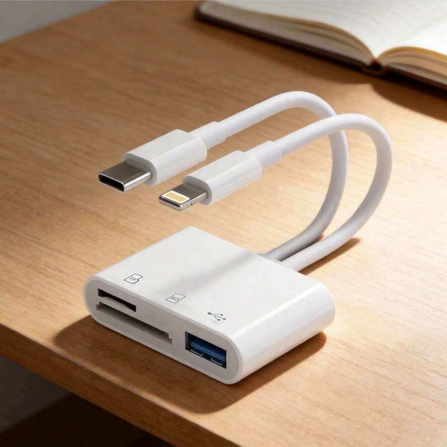 1 قطعة قارئ بطاقة SD بواجهة Lightning+USB C إلى SD/TF/USB محول قارئ بطاقة التخزين متوافق مع iPhone 18 Pro Max/18 Pro/18/Ultra/17/Air/16/15/14/13/12/11/ S26/S25/S24/S23/S22/S21/S20 Ultra Plus/الكاميرا/سلسلة - أبيض - مشاهدة 1