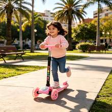 Patinete para Niños de 3 Ruedas con Luces LED, Plegable Ajustable en Altura Scooter Infantil para Niñas y Niños 2 a 8 Años - Rosa - Ver 2