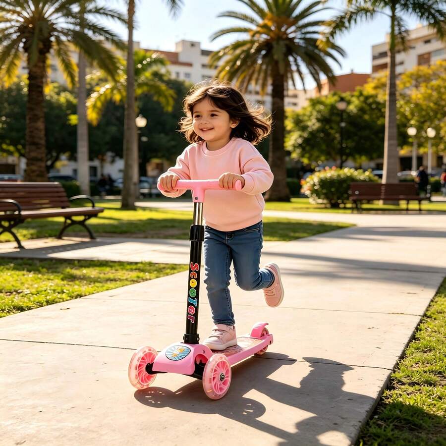 Patinete para Niños de 3 Ruedas con Luces LED, Plegable Ajustable en Altura Scooter Infantil para Niñas y Niños 2 a 8 Años