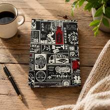 Retro Black Base Newspaper Collage Fabric Book Cover, Sturdy Canvas Book Protector Sleeve, Removable Notebook Wrap With A5/A6 Sizes, Lightweight Wearproof Book Jacket For Daily Reading, Journaling And Book Collections - Sets - View 6