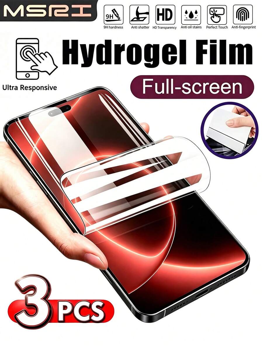 3pcs/Pack, Hydrogel High Definition Screen Protector, Ultra-Thin Screen Protector Film, Anti-Scratch, Anti-Drop, Clear Screen Display, Self-Healing Scratches, Bubble-Free, Easy Installation With Scraper, Beginner-Friendly, Suitable For Phone Cases, Compatible With IPhone Ultra/18 Promax/18 Pro/18/17e/17 Pro Max/17 Pro/17Air/17/16 Pro Max/16 Pro/16 Plus/16/15 Pro Max/15//14/13/12 And Other Models.