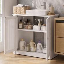 Bathroom Vanity Cabinet Without Sink, Freestanding Bathroom Cabinet With Double Doors And Slatted Front, White Bathroom Cabinet. - White - View 2
