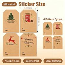 300pcs/Roll Christmas Kraft Paper Decorative Sealing Stickers 7.5*5cm Polygon Stickers 4 Patterns Baking Packaging Sealing Stickers Envelope Gift Sealing Stickers DIY Decorative Stickers Bottle Jar Label Stickers PVC Self-Adhesive Label Roll Stickers - Multicolor - View 2