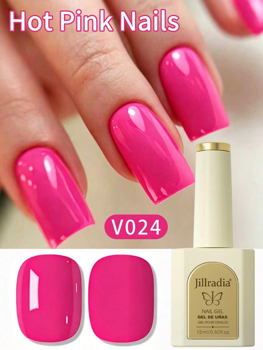 Jillradia 1 Bottle 15ml Rose Red Gel Nail Polish, Long-Lasting Gloss ...