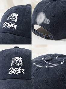 1pc Bober Kurwa Polish Beaver Meme Baseball Cap Washed Polyester Distressed Dad Hat Casual Adjustable Size Printed Funny Gift Cap - A - View 5
