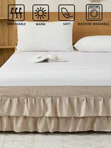 1pc Double-Layer Ruffle Solid Beige Bed Skirt (1 Piece Bed Skirt), Simple Pastoral Fresh Natural Classic, Polyester Fiber Comfortable All-Season, Applied To Bedroom Scenes And Home Decoration, Cottagecore, Ruffle Bedding, Cozy Bedroom - Camel - View 5