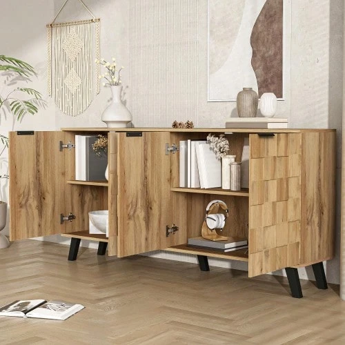 Modern Sideboard With 4 Doors, 160.5 X 35.5 X 78 Cm – Practical Design For Living Room, Bedroom, And Dining Room - View 1
