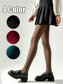 1 Pair Women Stretchy Opaque Thermal Pantyhose, Fleece Lined Comfort Tights For School Uniform, Office Business And Autumn Winter Daily Looks - Multicolor - View 2