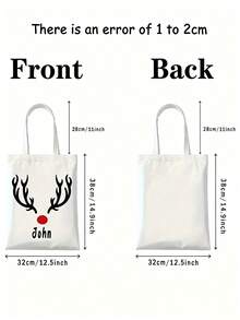 Custom Name Reindeer Antlers Print Canvas Tote Bag, Personalized Christmas Rudolph Pattern Shoulder Bag, Gift For Christmas Lover - Multicolor - View 8