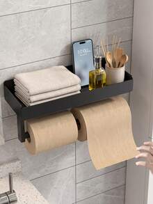 Kitchen Paper Towel Holder With Storage Shelf Wall Mount Metal Spice Rack Multi‑Function Kitchen Organizer Kitchen Shelf With Paper Towel Holder, Spice Rack Wall Mounted, Kitchen Organizer, Wall Storage Shelf, Kitchen Paper Dispenser - Multicolor - View 2