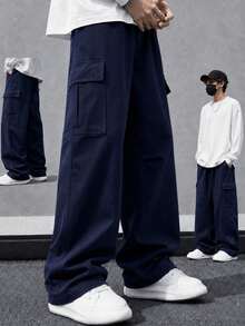 1pc Tween Boys Vintage Minimalist Cargo Pants, Suitable For Workout, Outdoor, Spring/Autumn - Blue - View 8