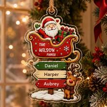 Custom Santa Sleigh Family Name Ornament, Personalized 2-6 Names Christmas Tree Decor, Festive Reindeer Signpost Style, Customized Wall Hanging, Customizable Text Family Keepsake, Holiday Home Decor, Christmas Gift 2026, Christmas Decorations - Style a - View 5