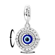 1 Pieces Original 925 Sterling Silver Charms Beads Blue Eye-Shaped Pendant Reversible Design Cubic Zirconia Inlay Fits Original Bracelet DIY Making - Multicolor - View 4