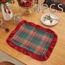 1pc Christmas Plaid Patchwork Velvet Ruffle Table Runner, Suitable For Christmas Holiday And Home Decor - Green Plaid - View 12