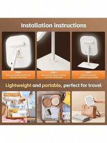 1pc LED Lighted Makeup Mirror, 3 Color Modes, Smart Touch Control Desktop Vanity Mirror, 360° Rotating, With Storage Tray, Portable Travel Makeup Mirror, Rechargeable Foldable Detachable Vanity Mirror, Desktop Makeup Mirror Replacement, Women's Gift - Star - View 7