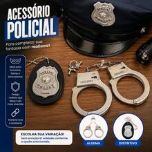 Algema Policial Chave e Distintivo Polícia Acessório Fantasia Infantil Adulto Festa Cosplay - algema - Visão 4