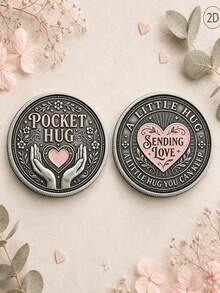 Two‑Hands‑Holding‑Heart Commemorative Coin - Colorful Collectible Gift, Suitable For Birthdays, Weddings, Valentine's Day And Christmas - Love‑Token Souvenir, Featuring Two‑Hands‑And‑Heart Design, With Acrylic Protective Sleeve,2D Commemorative Coin - Silver - View 3