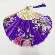 Purple Dragon Blade Pattern Style Bamboo Fabric Handheld Folding Fan - A - View 3