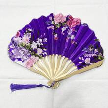 Purple Dragon Blade Pattern Style Bamboo Fabric Handheld Folding Fan - A - View 7