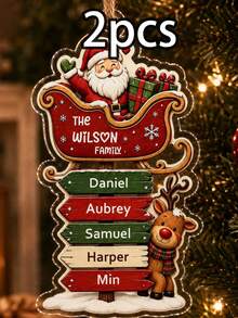 Custom Santa Sleigh Family Name Ornament, Personalized 2-6 Names Christmas Tree Decor, Festive Reindeer Signpost Style, Customized Wall Hanging, Customizable Text Family Keepsake, Holiday Home Decor, Christmas Gift 2026, Christmas Decorations - Style a - View 9