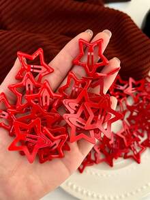 8pcs Red Metal Star Hair Clips For Women, Sweet Pentagram Hair Accessories Suitable For Daily Use - Red - View 2