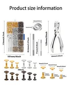360/180 Sets Leather Rivets, Leather Rivet Kit, 4 Colors 3 Sizes Leather Rivets And Snaps For Leather Crafts, Clothing, Shoes, Leather Boots, Bags, Decoration (Gold, Silver, Bronze And Gunmetal) - Multicolor - View 4
