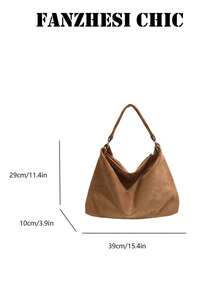 Tote Bag, Minimalist Aesthetic Crossbody Hobo Bag With Side Bow Accessory, Contrast Color Metal Rivet Buckle, Detachable Shoulder Strap, Soft Slouchy Lazy Silhouette, Zipper Closure, Women's Student Campus Commute Handbag Shoulder Large Bag - Brown - View 2