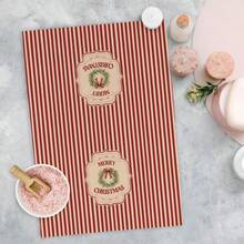 1PC Vintage Christmas Kitchen Towel, Red Beige Vertical Stripe Wreath Bow Merry Christmas Print Dish Towel, Festive Winter Holiday Home Decor Hand Tea Towel For Kitchen - Red - View 6