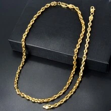 18K鍍金銅鏈條項鍊手鍊珠寶套組，適合女款男款日常配戴 - 金色 - 查看 4