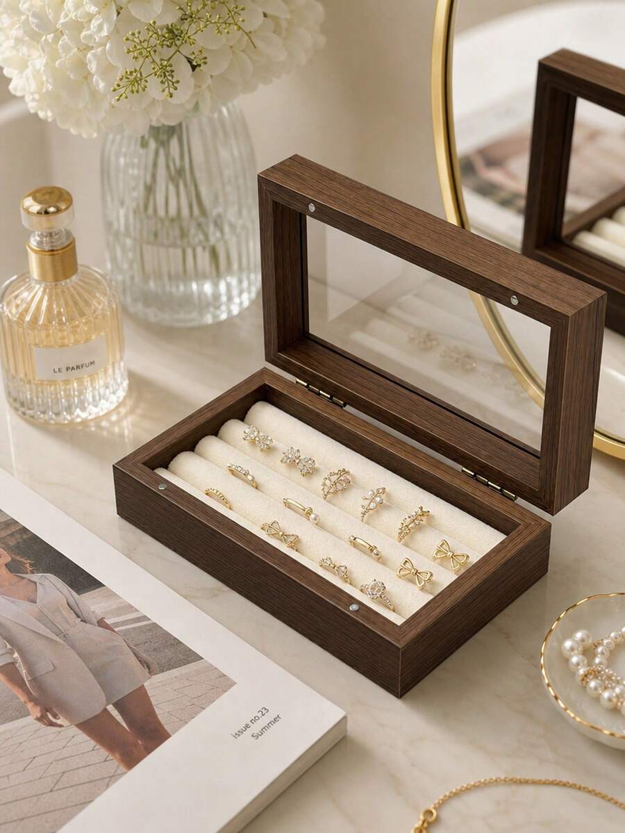 1 Piece Wooden Jewelry Storage Box, Retro-Style Multi-Compartment Accessory Display Box, Suitable For Accessory Storage And Counter Display, Can Hold Rings, Earrings, Necklaces, Bracelets, With A Dustproof Lid, Holiday Gifting. - Multicolor - View 1