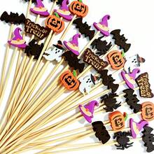 50/100pcs Halloween Cocktail Picks, Pumpkin Spider Bat Ghost Fruit Picks, Halloween Party Decorations - Multicolor - View 6