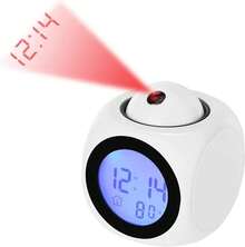 Reloj despertador con proyección para dormitorio, reloj despertador digital con función de informe de hora por voz, reloj electrónico digital de 12/24 horas, proyección en el techo con voz, pantalla LED de hora y temperatura, adecuado para mesas de noche y oficinas (blanco). - Blanco 1 pieza - Ver 2