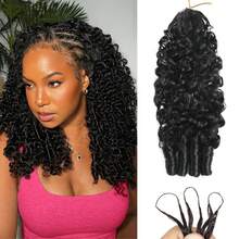 VALLBEST 120g Curly Crochet Human Hair, Knotless Pre-Bunched Feather Crochet Human Hair Bundles, 18 Inch Invisible Miracle Knot Reusable Natural Black - Natural Black - View 2